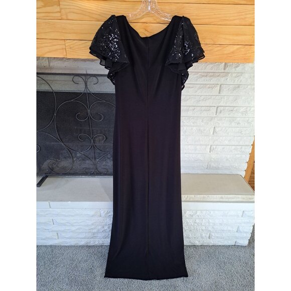 Lauren Ralph Lauren Black Gown Sequined Flutter Sleeves Size 14 Draped Women's - Picture 5 of 11